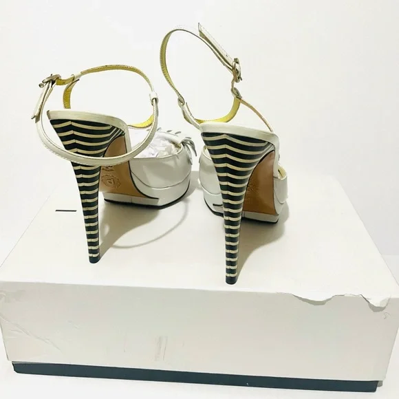 Pollini White Fringe leather Heeled Sandals - Picture 3 of 7